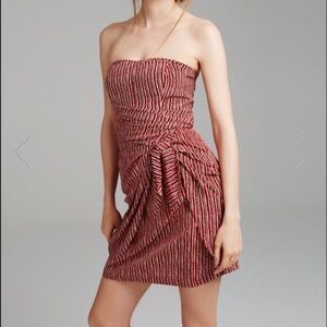Club Monaco Harper Dress, sz 6.red and black, strapless, mini, tie- side